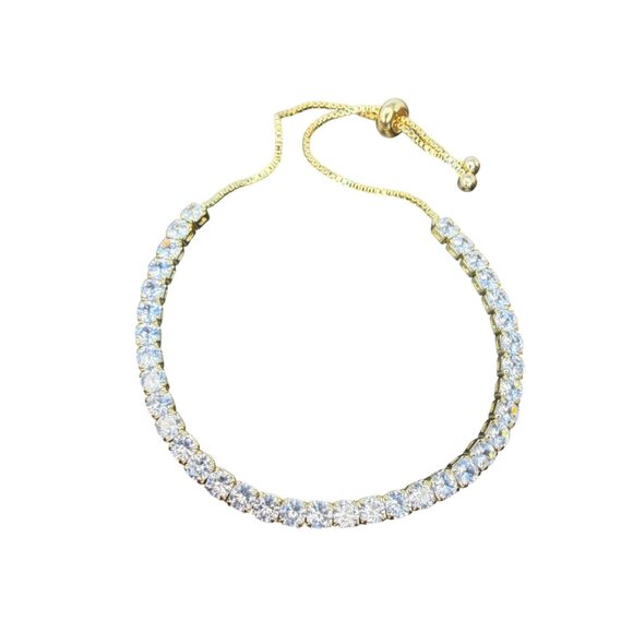 Slider Tennis Bracelet 14K Gold Overlay Adjustable Made with Swarovski Crystals - Picture 2 of 16